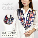 日本製 横浜シルクKINUWAループストール サテンストライプ キュービック柄