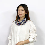 日本製 横浜シルクKINUWAループストール サテンストライプ キュービック柄