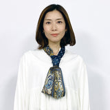 日本製 横浜シルクKINUWAループストール サテンストライプ カシミール小紋柄