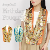 日本製 横浜シルクKINUWAループストール サテンストライプ バースデーブーケ柄