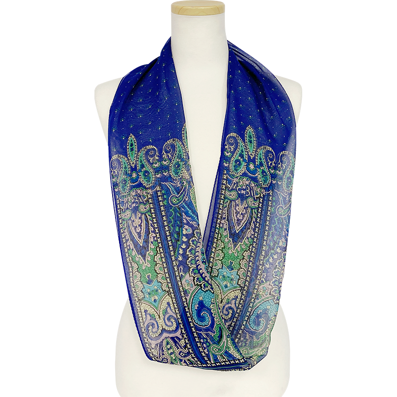 〈NEW〉日本製 横浜シルクKINUWAループストール シルクシフォン カシミール小紋