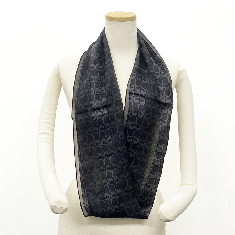 日本製 横浜シルクKINUWAループストール サテンストライプ ハート柄